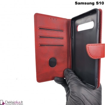 Dirbtinos odos dėklas su skyreliais - raudonas Samsung S10